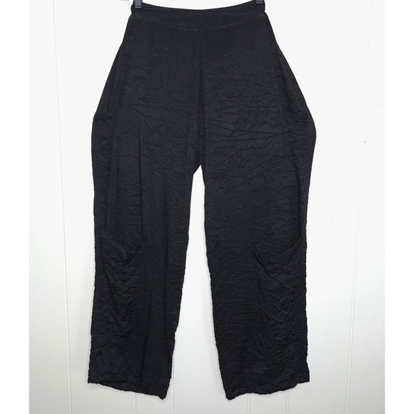Alembika Black Crinkle Pants Size 1 (6-8) Cargo Lagenlook Pockets - Picture 1 of 7